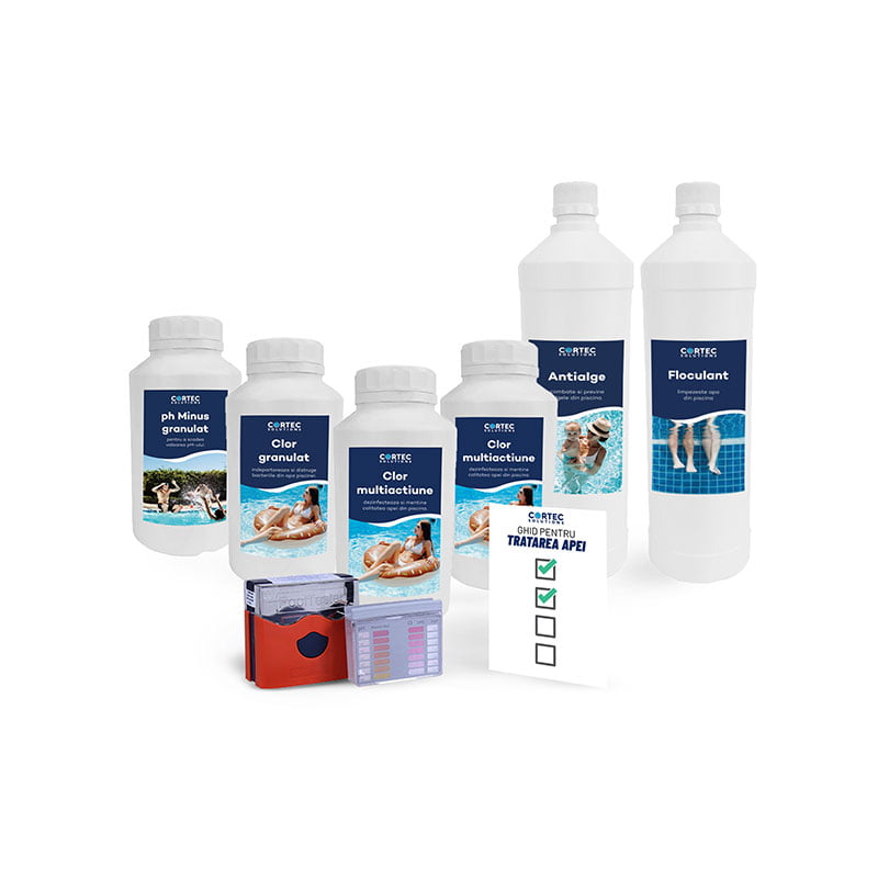 Cortec-Solutions-Pachet-complet-pentru-piscine-mici-Clor-granulat-Clor-multiactiune-pH-minus-Antialge-Floculant-Tester-de-clor-si-ph-Ghid-de-tratare-a-apei-2